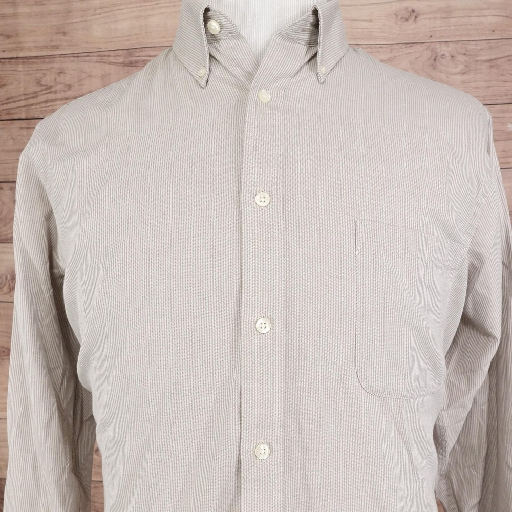 Chaps Shirt Mens 16-16.5 34/35 Beige Classic Fit Twill Wrinkle Free Button Down‎